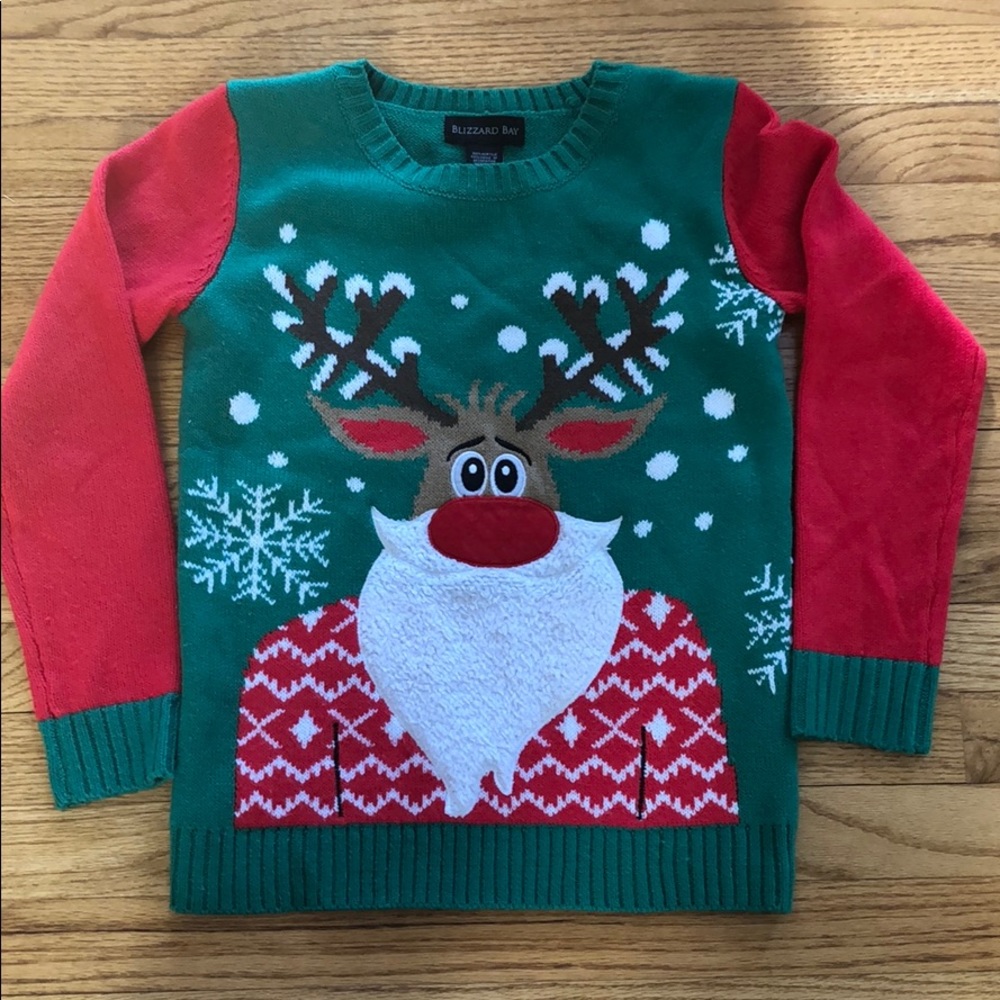 Christmas Holiday Reindeer Santa Sweater Girls L